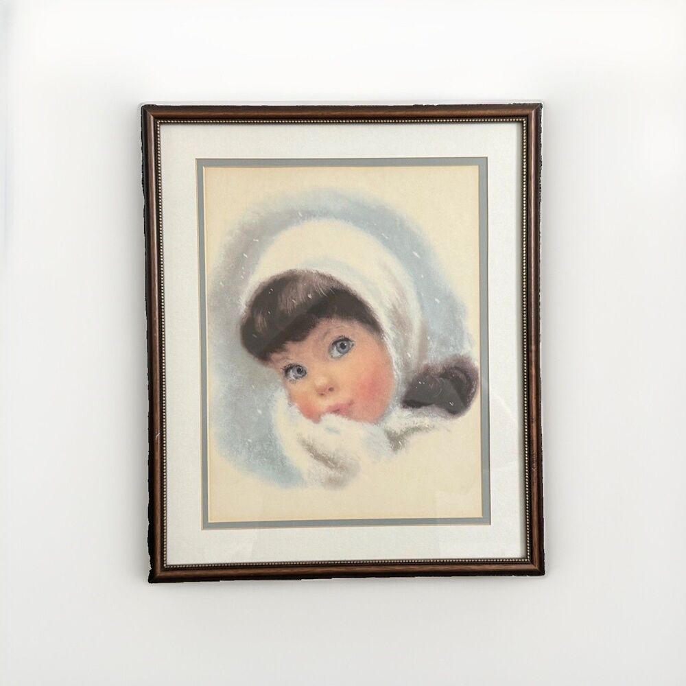 VNTG 1960’s Frances Hook Northern Tissue Brunette winter Girl 15x18 Framed Print